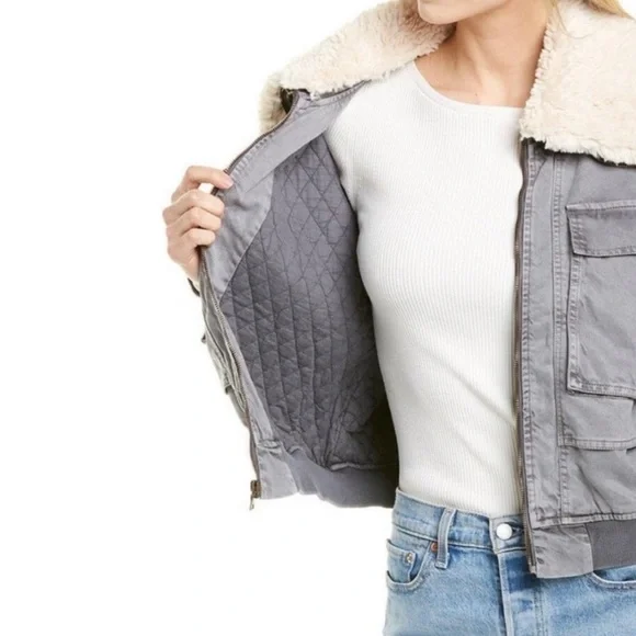 Young Fabulous & Broke Women's Gray Earhart Bomber Sherpa Jacket Size Medium - Picture 3 of 9